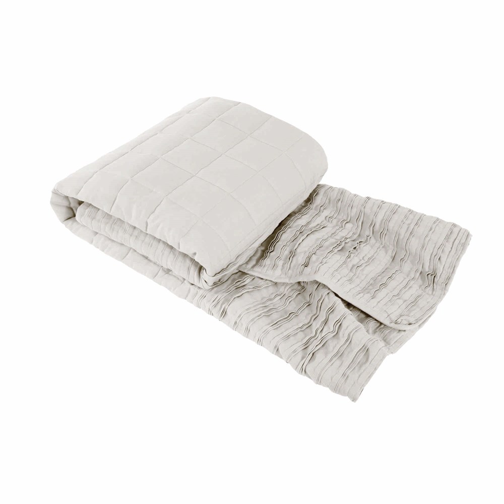 Lazy Linen Plain Quilted Ruffle Throw in White